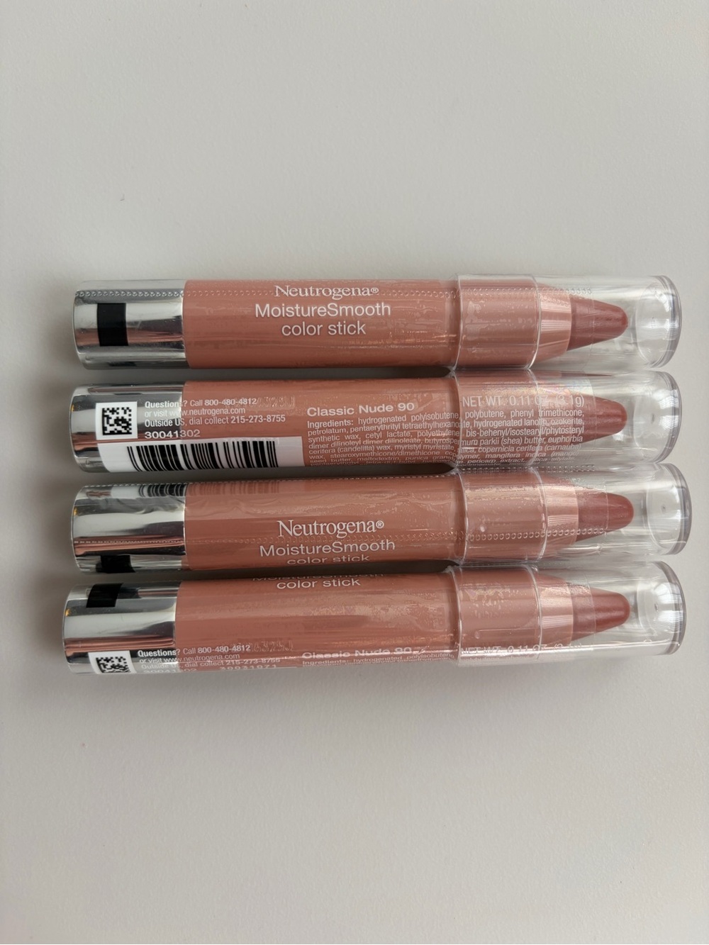 (4) Neutrogena MoistureSmooth Lip Color Stick  Classic Nude #90 Sealed